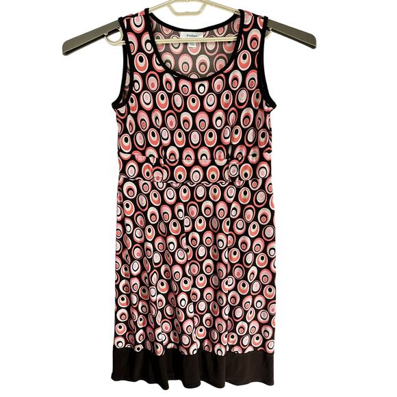 Y2K 2000s Dressbarn Dress Womens Size 8 Brown Pink Sleeveless Belted Polka Dots - Picture 2 of 6